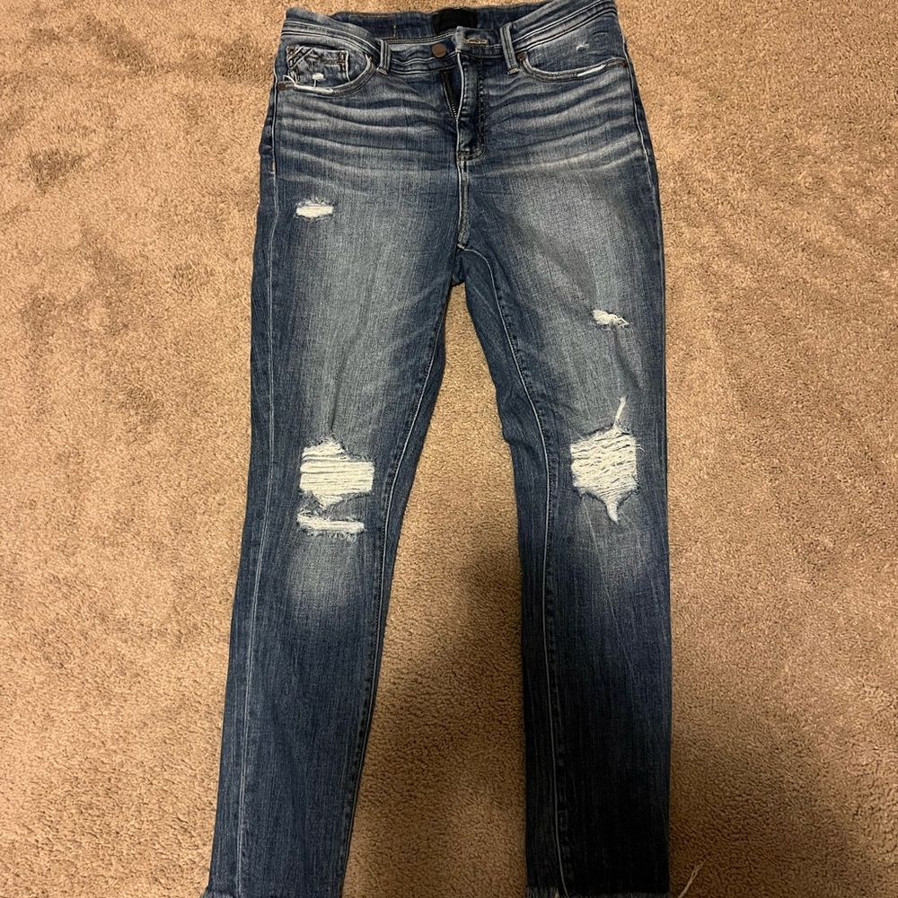 Black Label Distressed Dark Blue Skinny Jeans